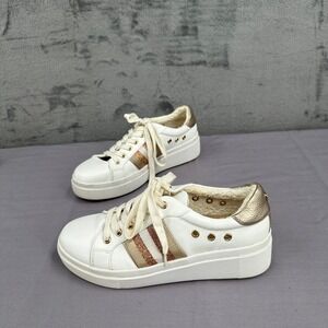Yellowbox Emalia Sneakers Women 7.5 White Gold Glitter Platform Low Top Chunky
